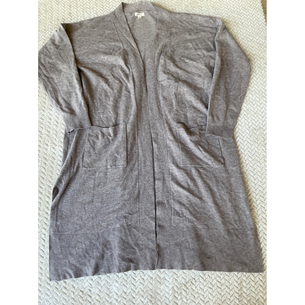 Debut Womens Longline Open Front Cardigan Heathered Taupe Brown Pockets Size M